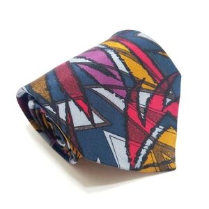 Secours Necktie Multicolor Abstract Pattern Men's Silk Neck Tie 56x3.75"